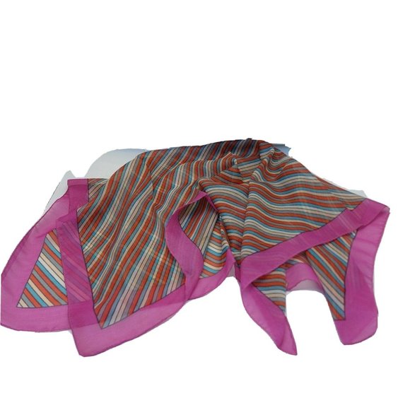 Morsly New York Vintage Pink Blue white brown Striped Square Italian Scarf 26" - Picture 4 of 5